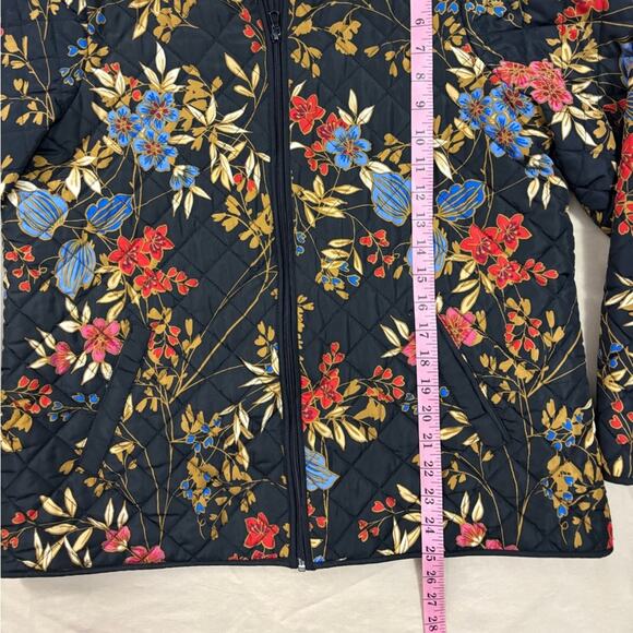 Ruby Rd. Women's Quilted Black Floral Bomber Jacket Size 12 - Picture 3 of 7